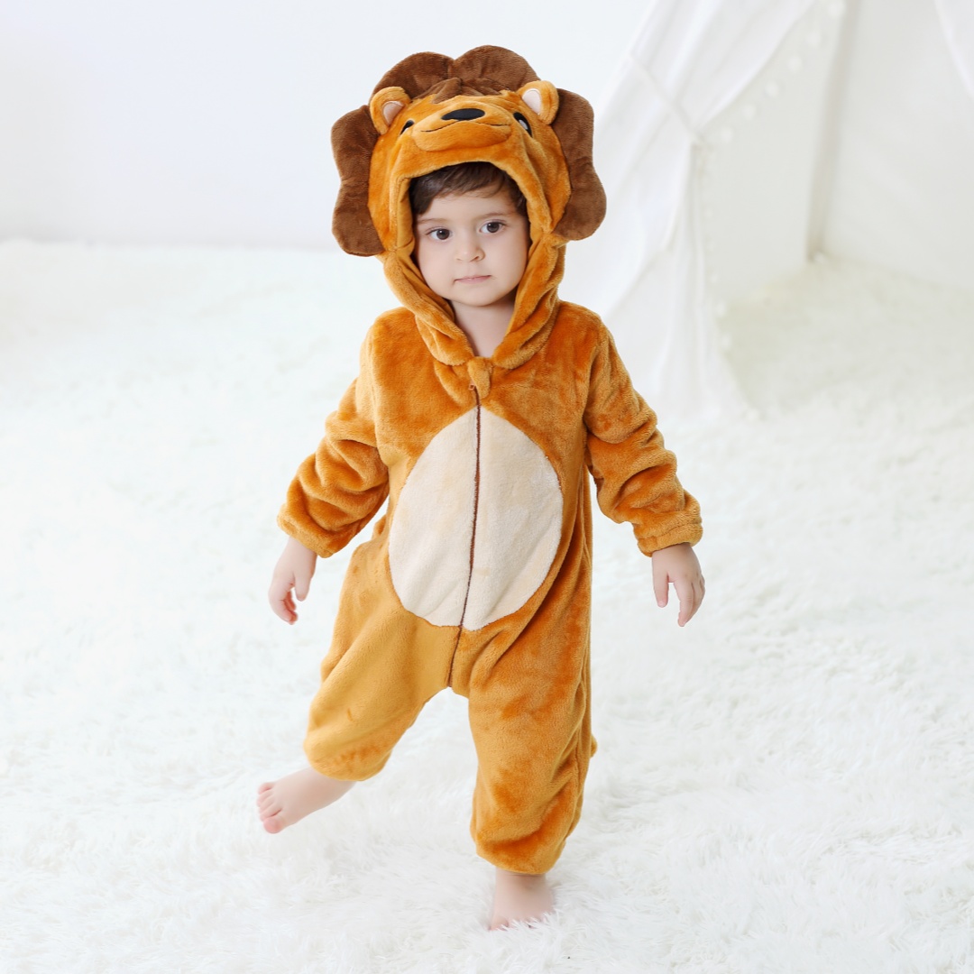 Cotton Baby Onesies Zipper - 신생아 아기 귀여운 사자 동물 만화