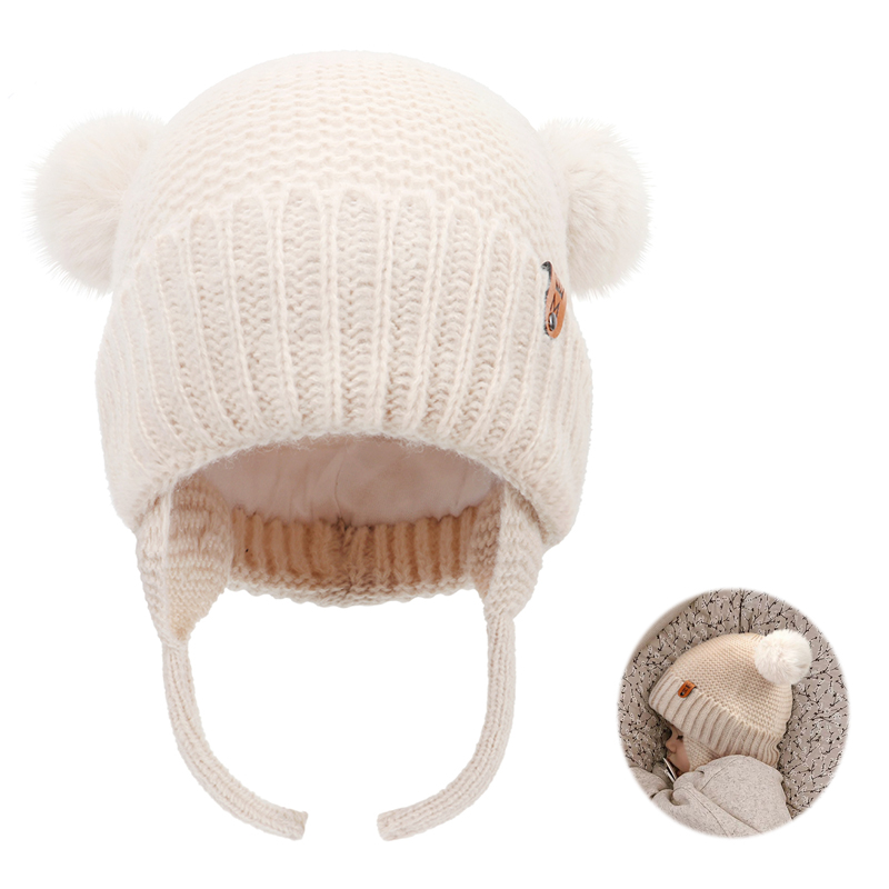 Infant Beanie Hat With Ears - 아기 양모 모자 귀여운 모피 공