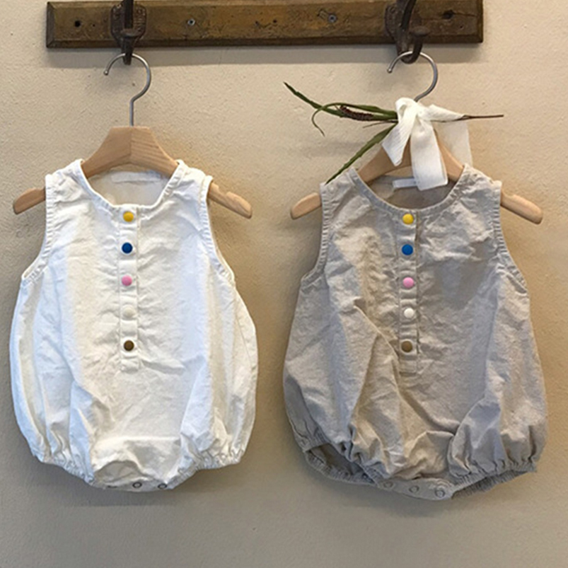 Baby Summer Linen Sleeveless Jumpsuit - 리넨 코튼 롬퍼, 여름 민소매 유아