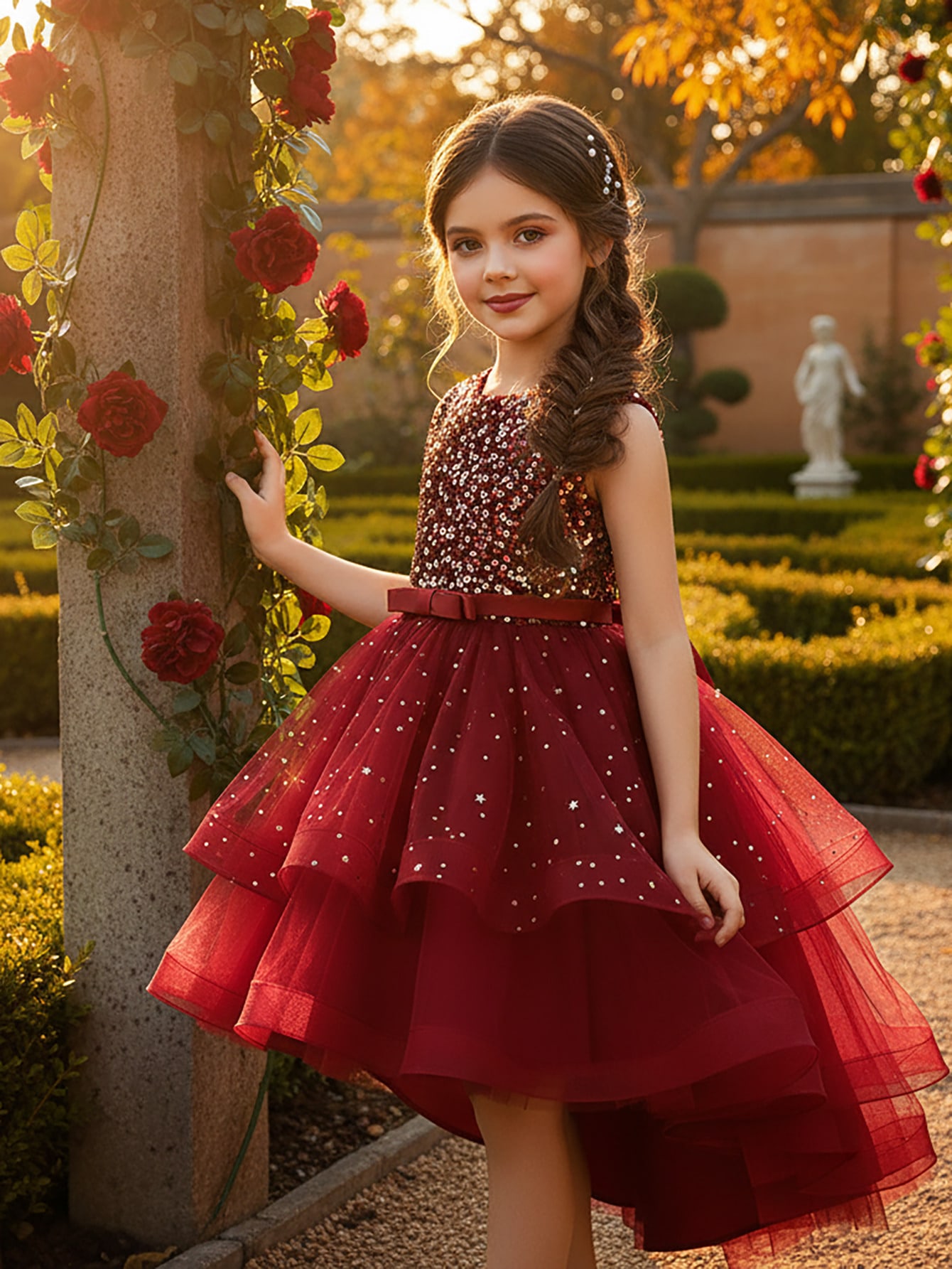 Toddler Girl Tulle Party Dress - 아기 공주 꽃무늬 스팽글 드레스 오프숄더