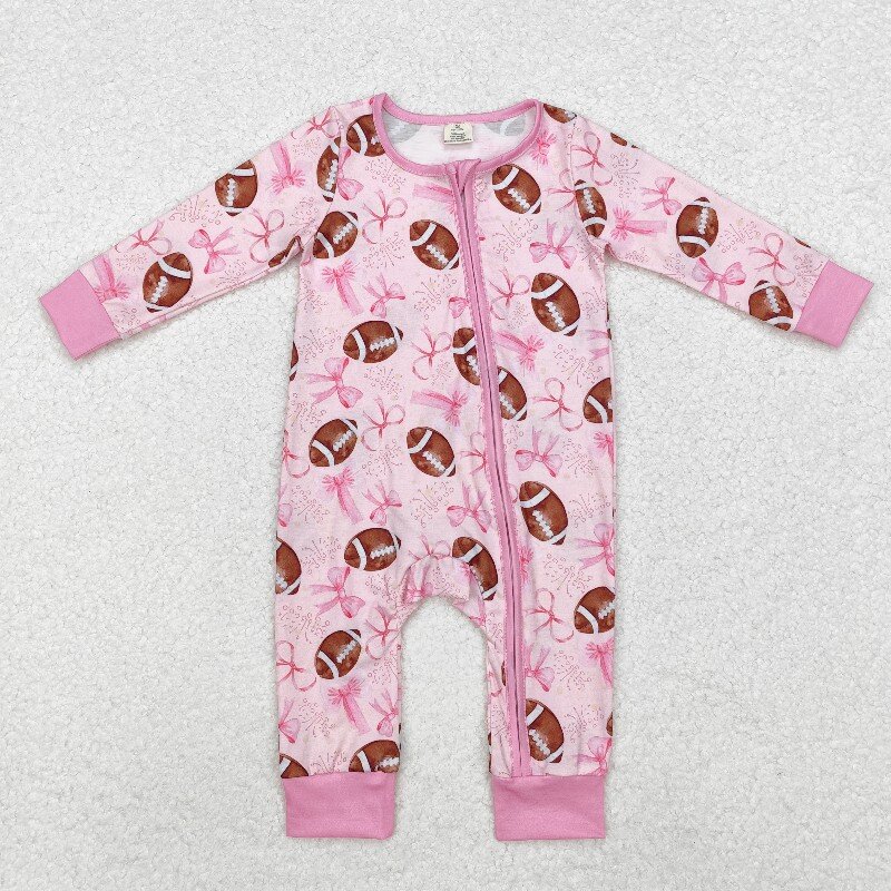 Cotton Baby Onesies Zipper - 겨울 부티크 아기 소녀 럭비 패턴