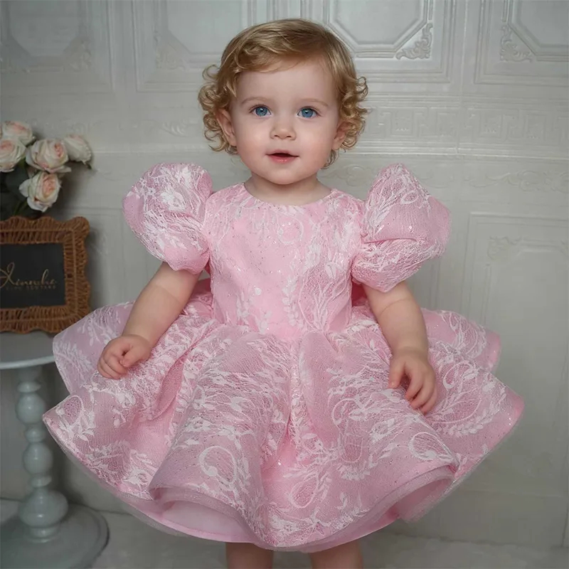 Toddler Girl Tulle Party Dress - 우아한 핑크 글리터 레이스 유아 드레스