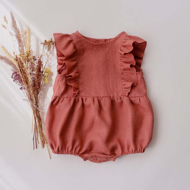 Baby Summer Linen Sleeveless Jumpsuit - 신생아 아기 여아 롬퍼 코튼 린넨