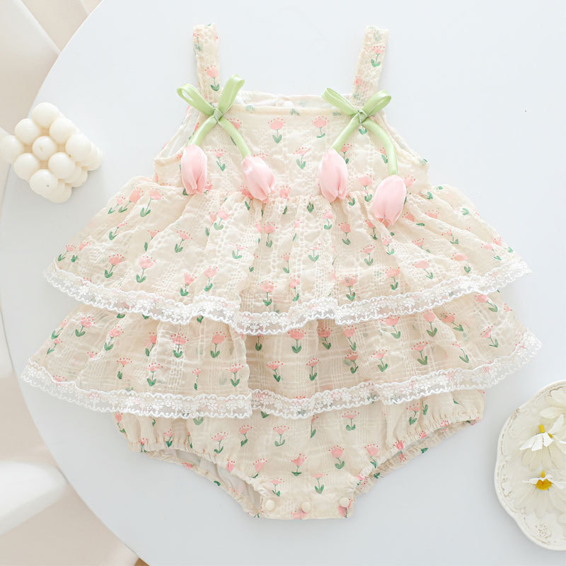 Newborn Baby Girl Romper Floral - 2026년 여아 여름 공주님 스트랩 바디수트