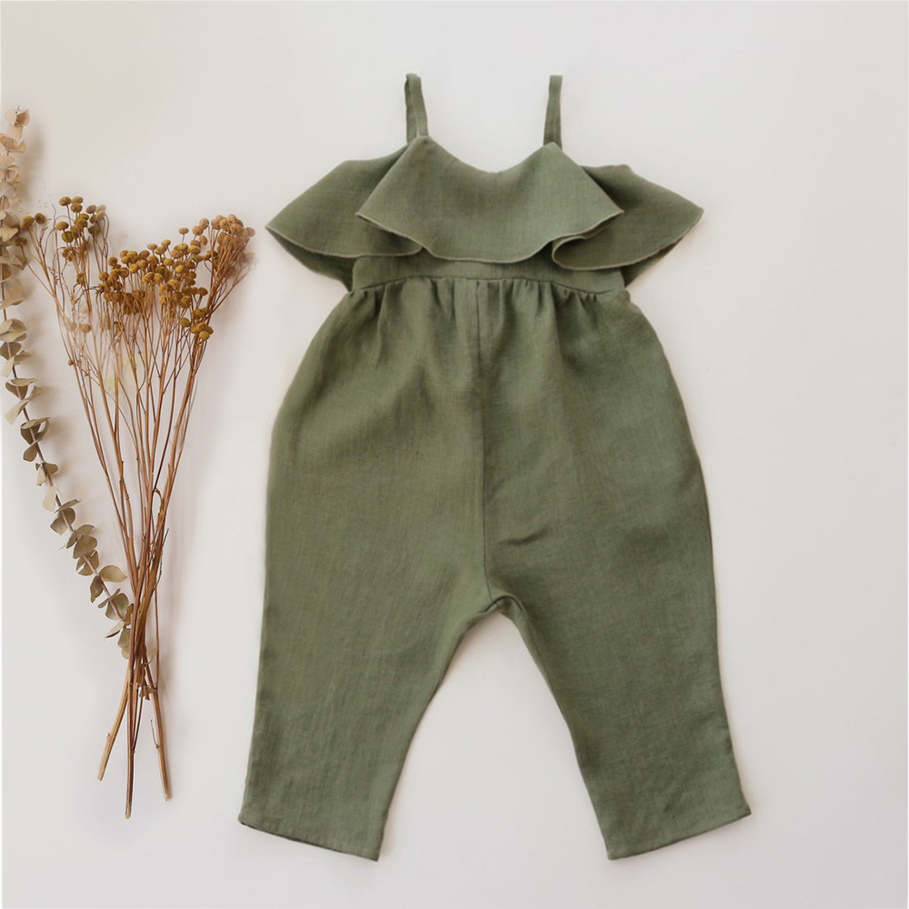 Baby Summer Linen Sleeveless Jumpsuit - 아기 소녀 여름 옷, 유아 소녀