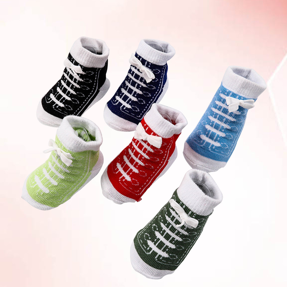 Unisex Baby Socks Non Slip - 6켤레의 면 아기 양말, 창의적이고 미끄럼