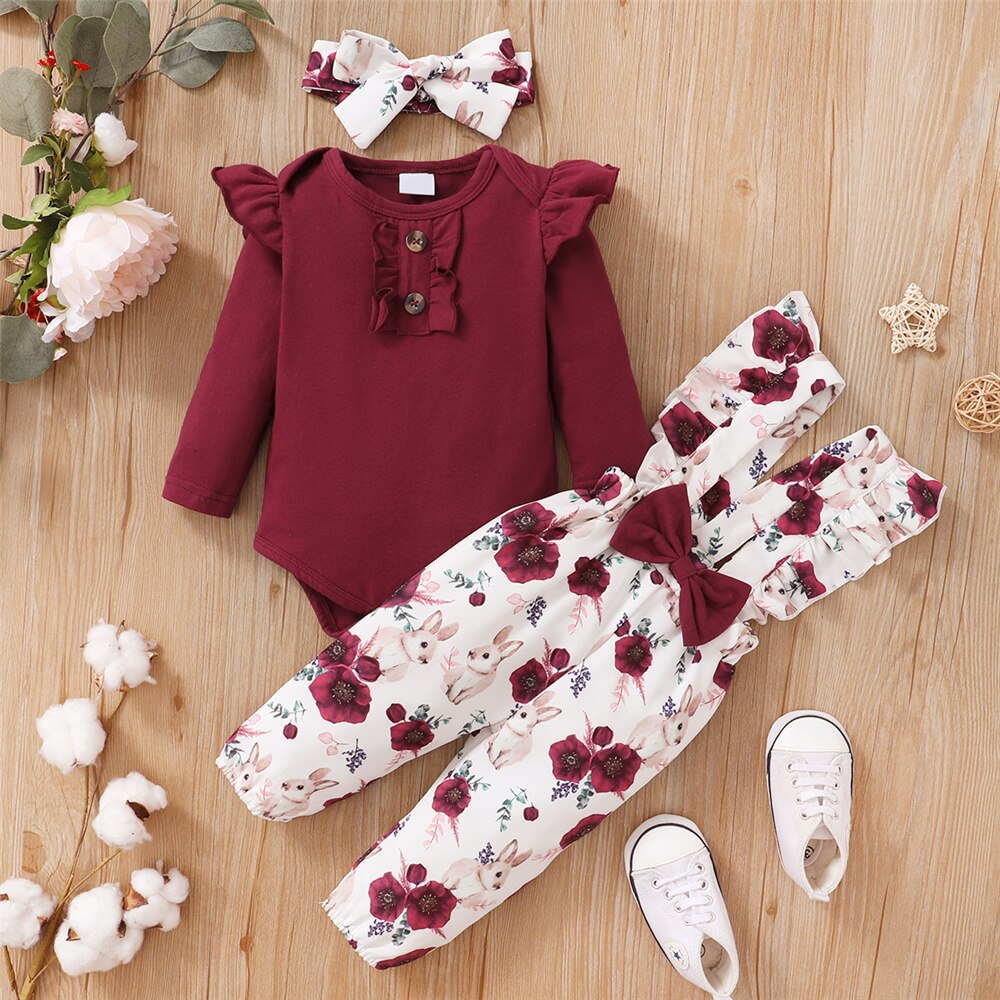 Newborn Baby Girl Romper Floral - 0-24 개월 신생아용 옷 세트, 긴팔