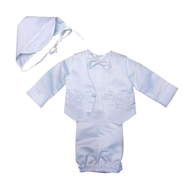 Baby Boy Suit Set Baptism - 남아용 활 타이 비둘기 세례복, 화이트