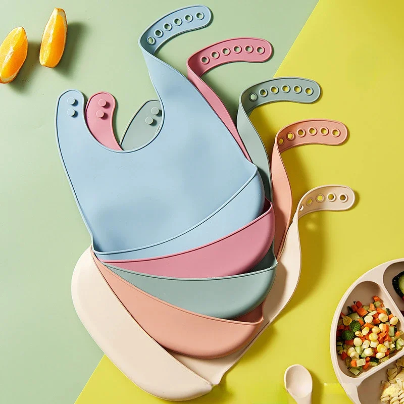 Waterproof Baby Bibs Silicone - 1-4Pcs 아기 턱받이 조절 가능한 방수