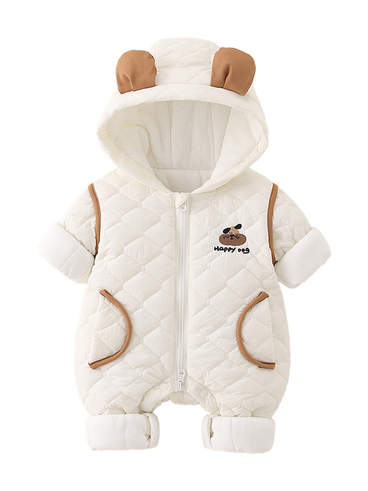 Cotton Baby Onesies Zipper - 따뜻한 면 소재 후드가 달린 아기