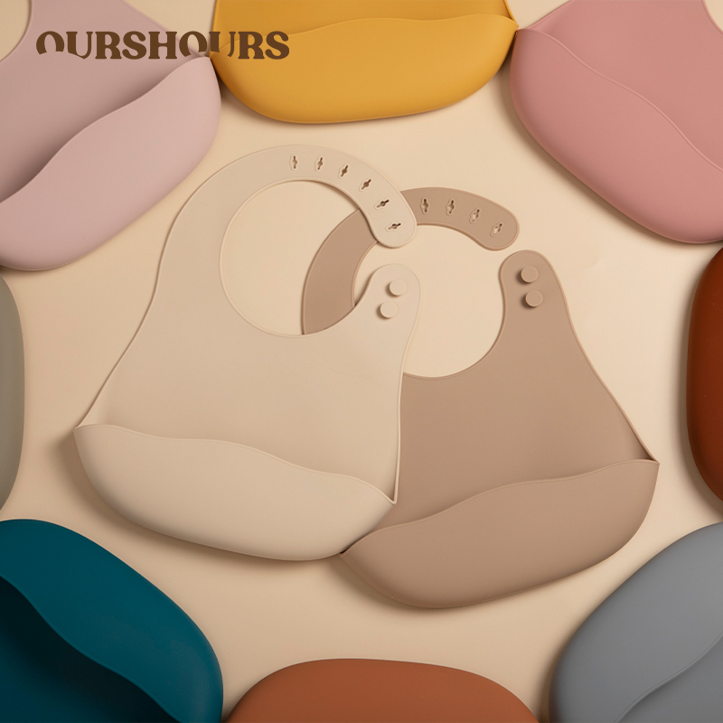 Waterproof Baby Bibs Silicone - BPA 프리 실리콘 아기 턱받이, 단색