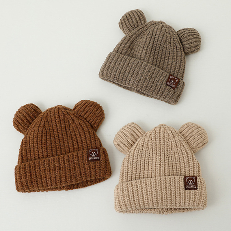 Infant Beanie Hat With Ears - 곰 아기 겨울 모자 만화 귀