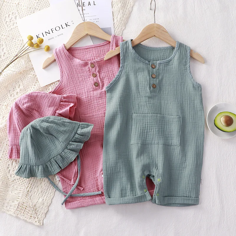 Baby Summer Linen Sleeveless Jumpsuit - 모슬린 코튼 민소매 롬퍼, 아기 여름