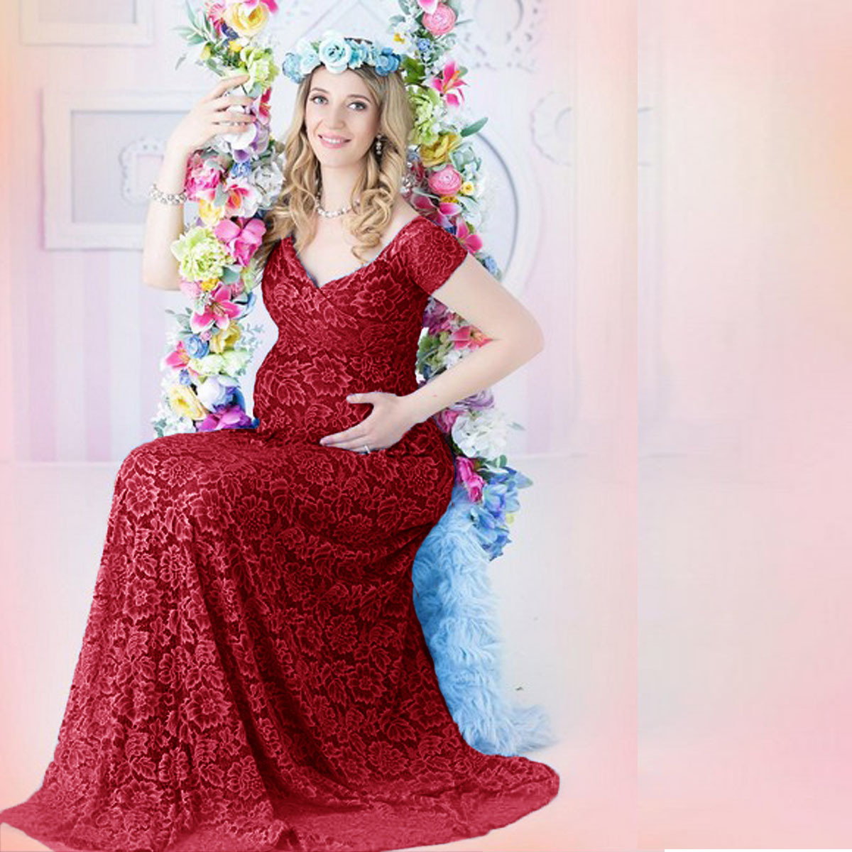 Maternity Wear - 유럽풍 아메리칸 스타일 임부복 레이스 트레인