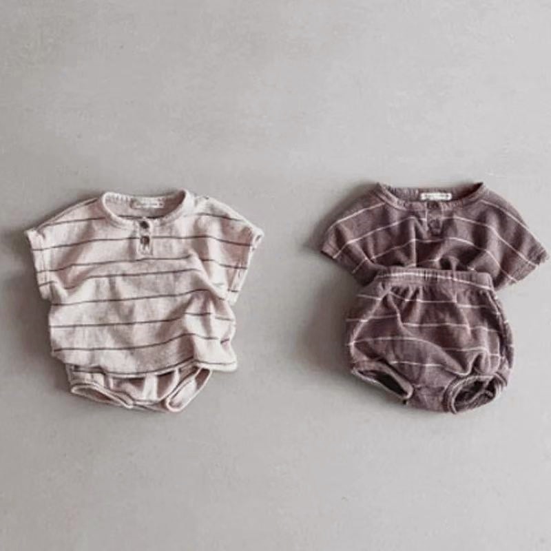 Baby Boy Suit Set Baptism - 새로운 어린이 반팔 정장 줄무늬 소녀