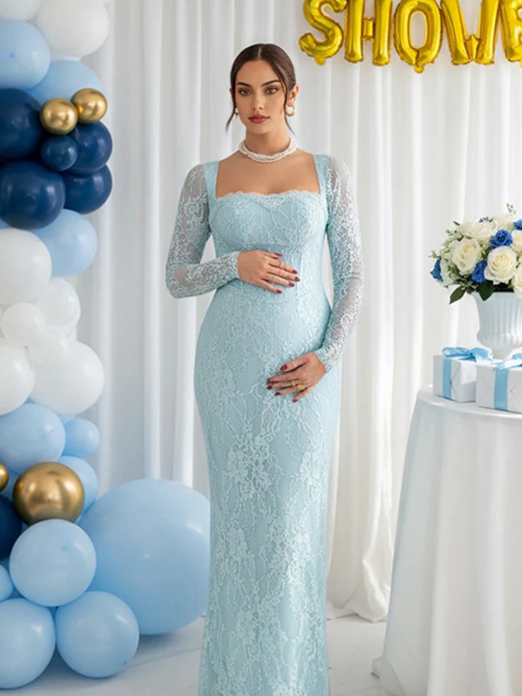 Maternity Wear - 레이스 임부복 사진 촬영 드레스 긴