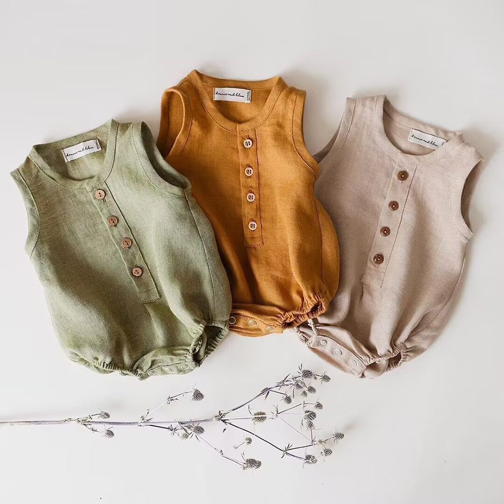 Baby Summer Linen Sleeveless Jumpsuit - 신생아 아기 소년 리넨 코튼 Romper