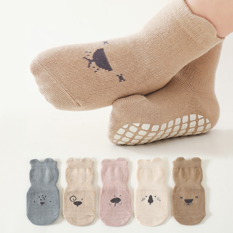 Unisex Baby Socks Non Slip - 3/5 쌍 아기 사랑스러운 동물 패턴