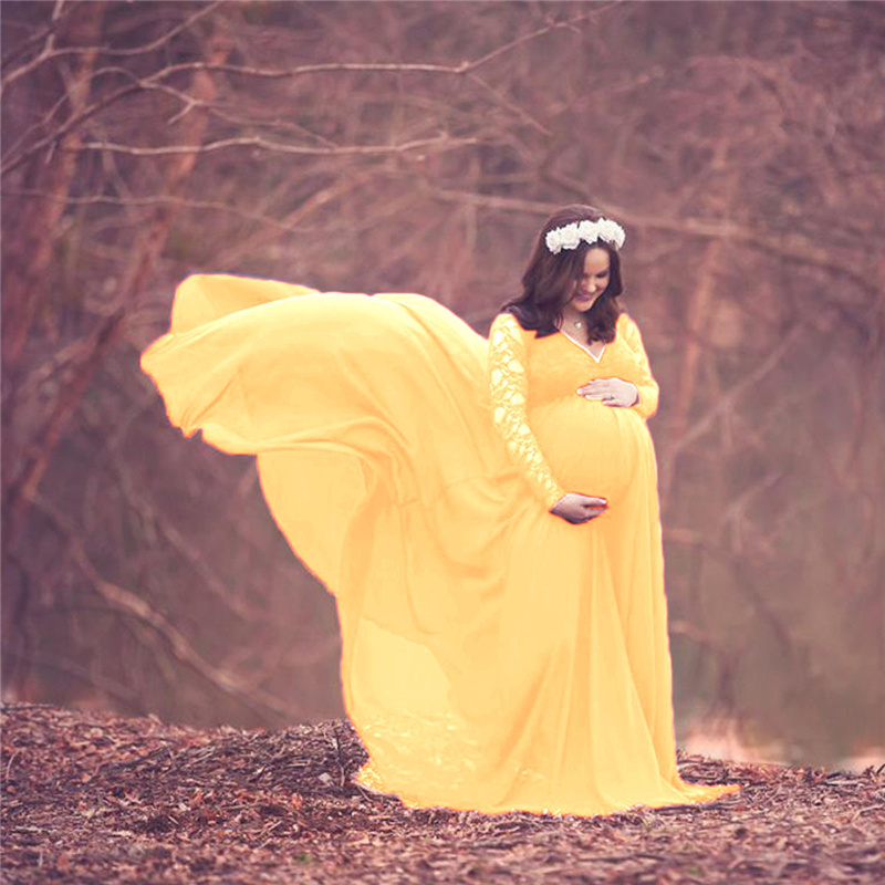 레이스 쉬폰 출산 사진 드레스, 긴팔 섹시 임신 드레스 - Maternity Wear 리뷰 및 가격