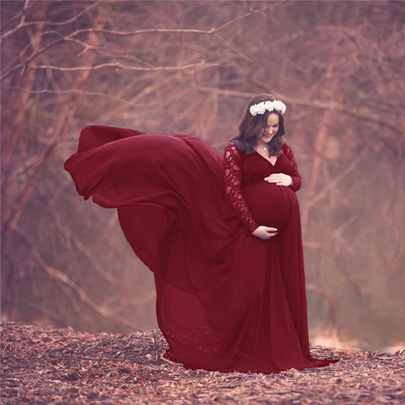 레이스 쉬폰 출산 사진 드레스, 긴팔 섹시 임신 드레스 - Maternity Wear 리뷰 및 가격