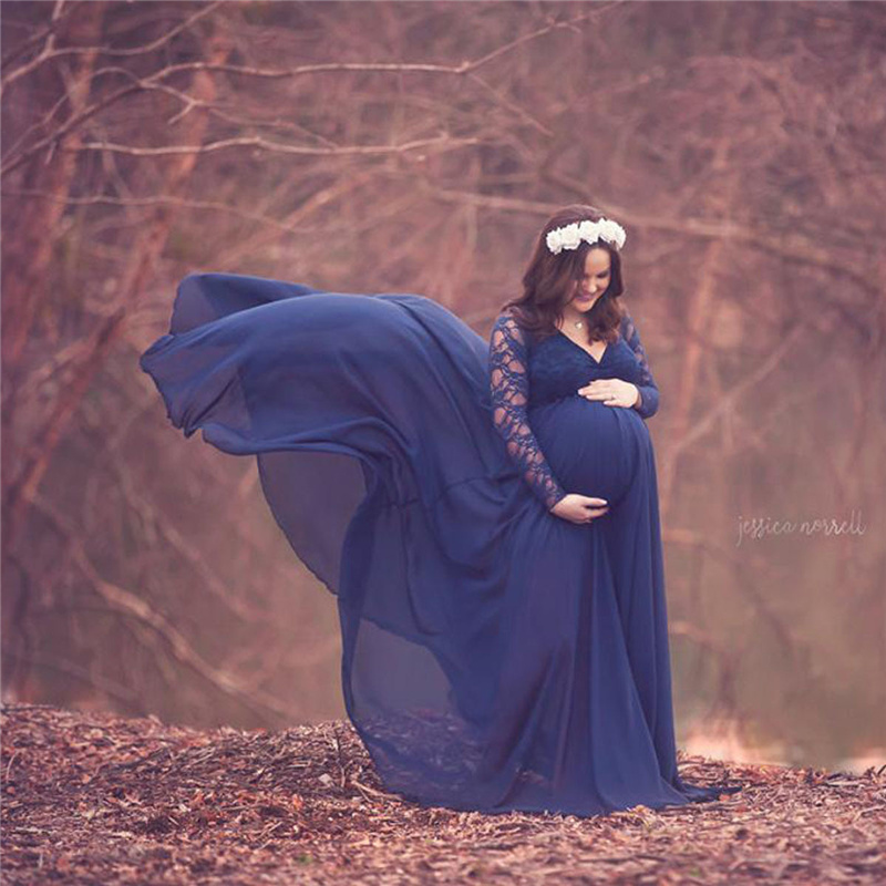 레이스 쉬폰 출산 사진 드레스, 긴팔 섹시 임신 드레스 - Maternity Wear 리뷰 및 가격