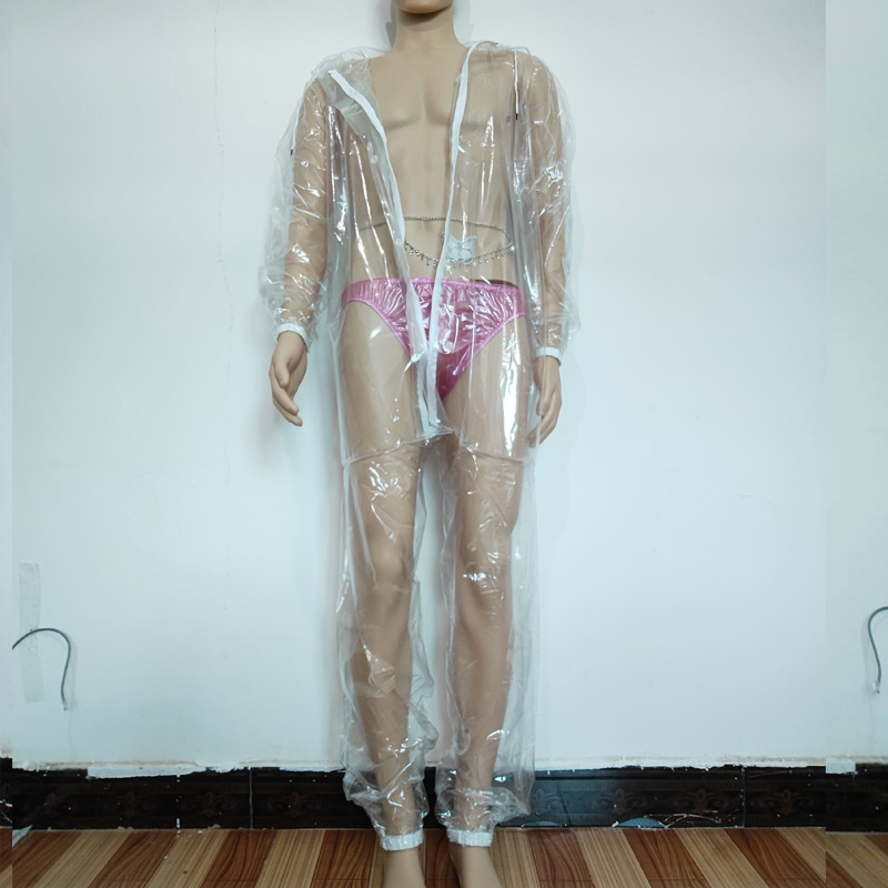 섹시한 PVC 투명 지퍼 플라스틱 점프수트 후드형 긴팔 - Diapering 리뷰 및 가격