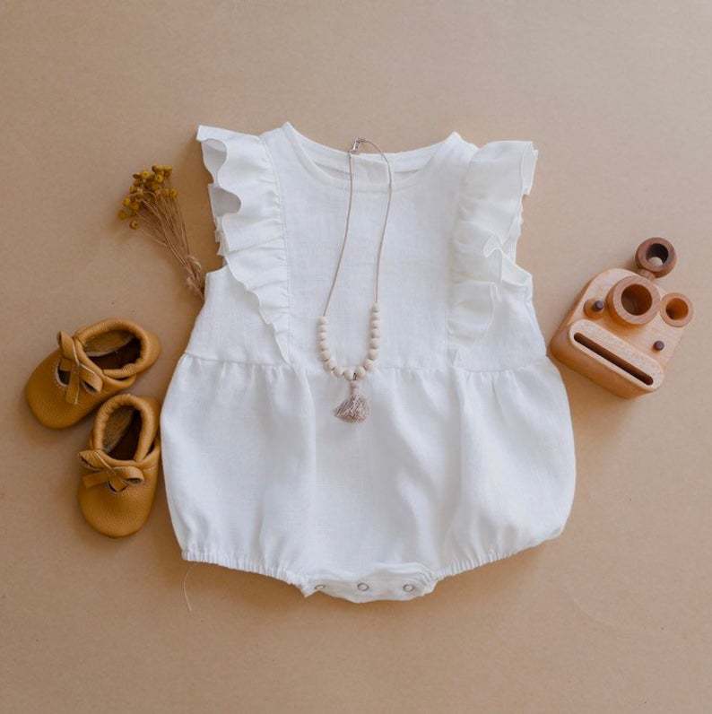 신생아 아기 여아 롬퍼 코튼 린넨 러플, 민소매 유아  - Baby Summer Linen Sleeveless Jumpsuit 리뷰 및 가격