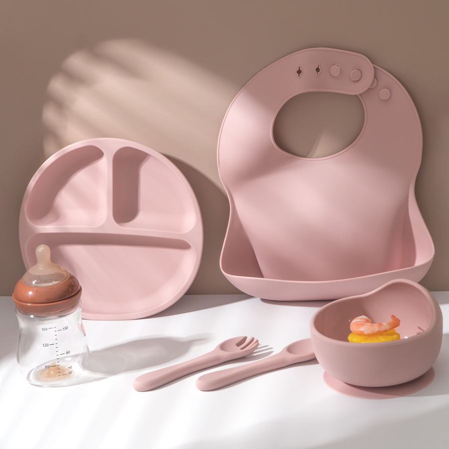 5Pcs 아기 실리콘 먹이 세트 어린이를위한 라운드 식 - Waterproof Baby Bibs Silicone 리뷰 및 가격
