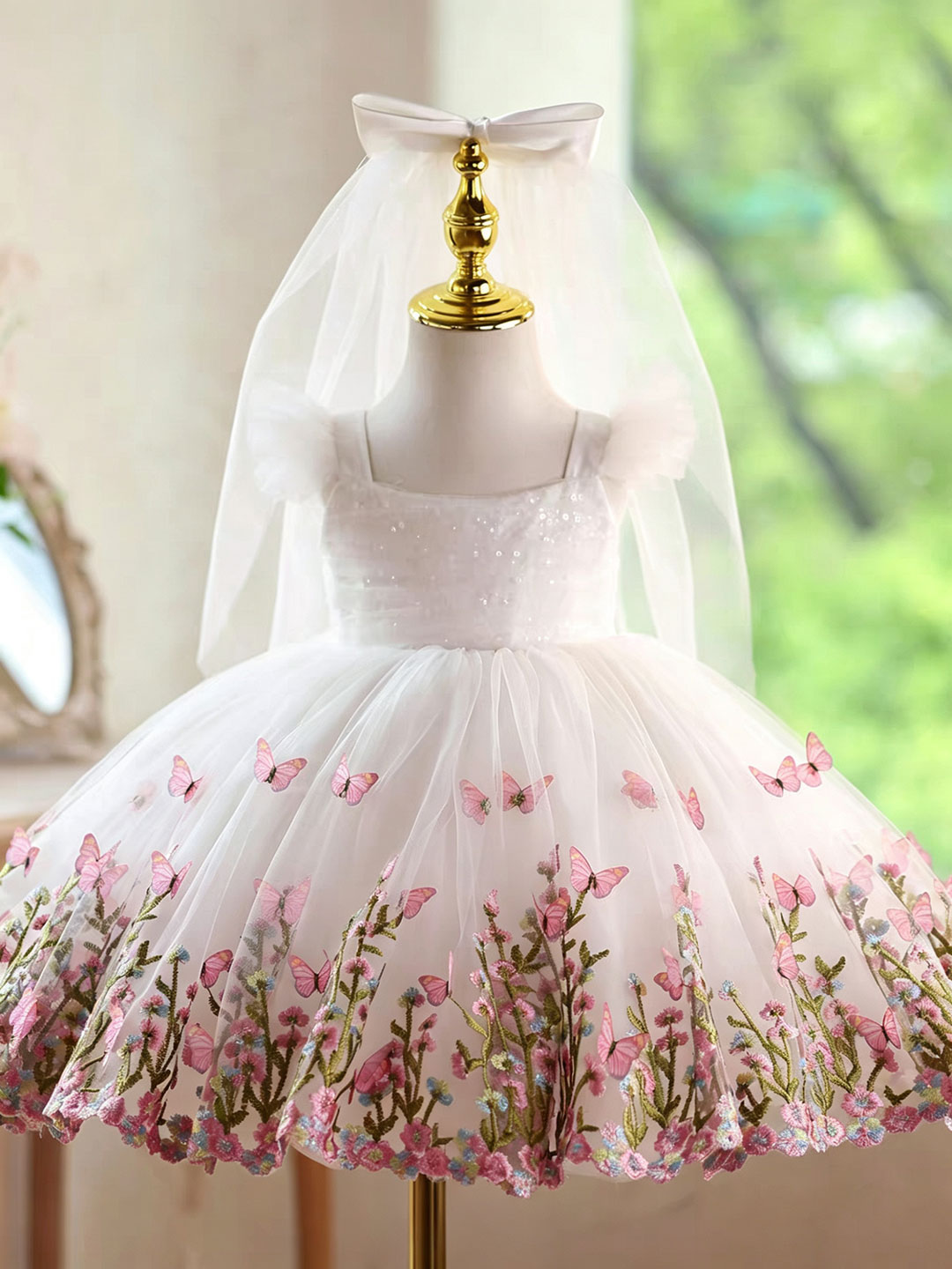 Jill Wish D277 흰색 나비 자수 플라워 걸  - Toddler Girl Tulle Party Dress 리뷰 및 가격