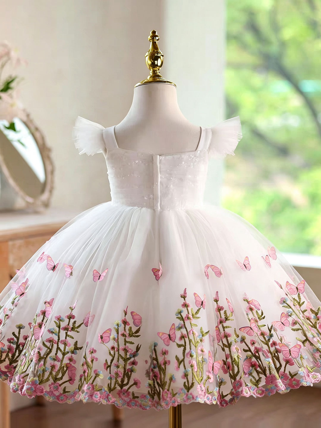 Jill Wish D277 흰색 나비 자수 플라워 걸  - Toddler Girl Tulle Party Dress 리뷰 및 가격