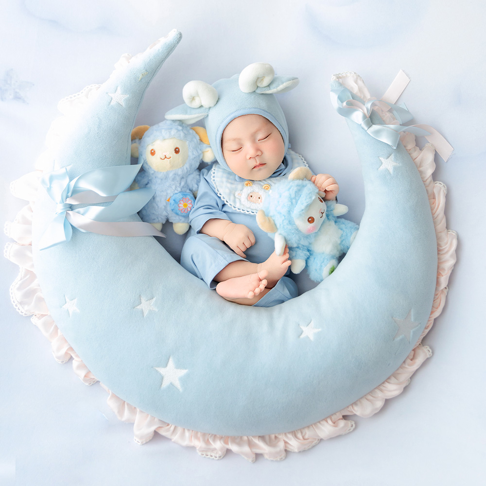 블루 쉽 신생아 촬영 소품 세트 달 모양 포즈 베개 양 - Infant Photography Props Outfit 리뷰 및 가격