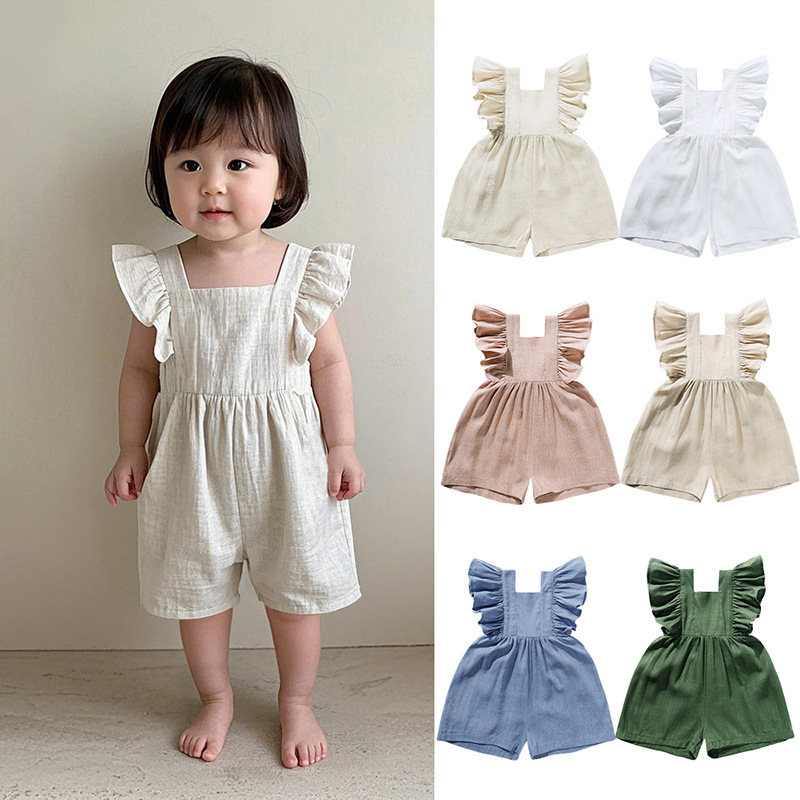 여름 아기옷 유니섹스 여아 롬퍼 린넨 캐주얼 여아 오버 - Baby Summer Linen Sleeveless Jumpsuit 리뷰 및 가격