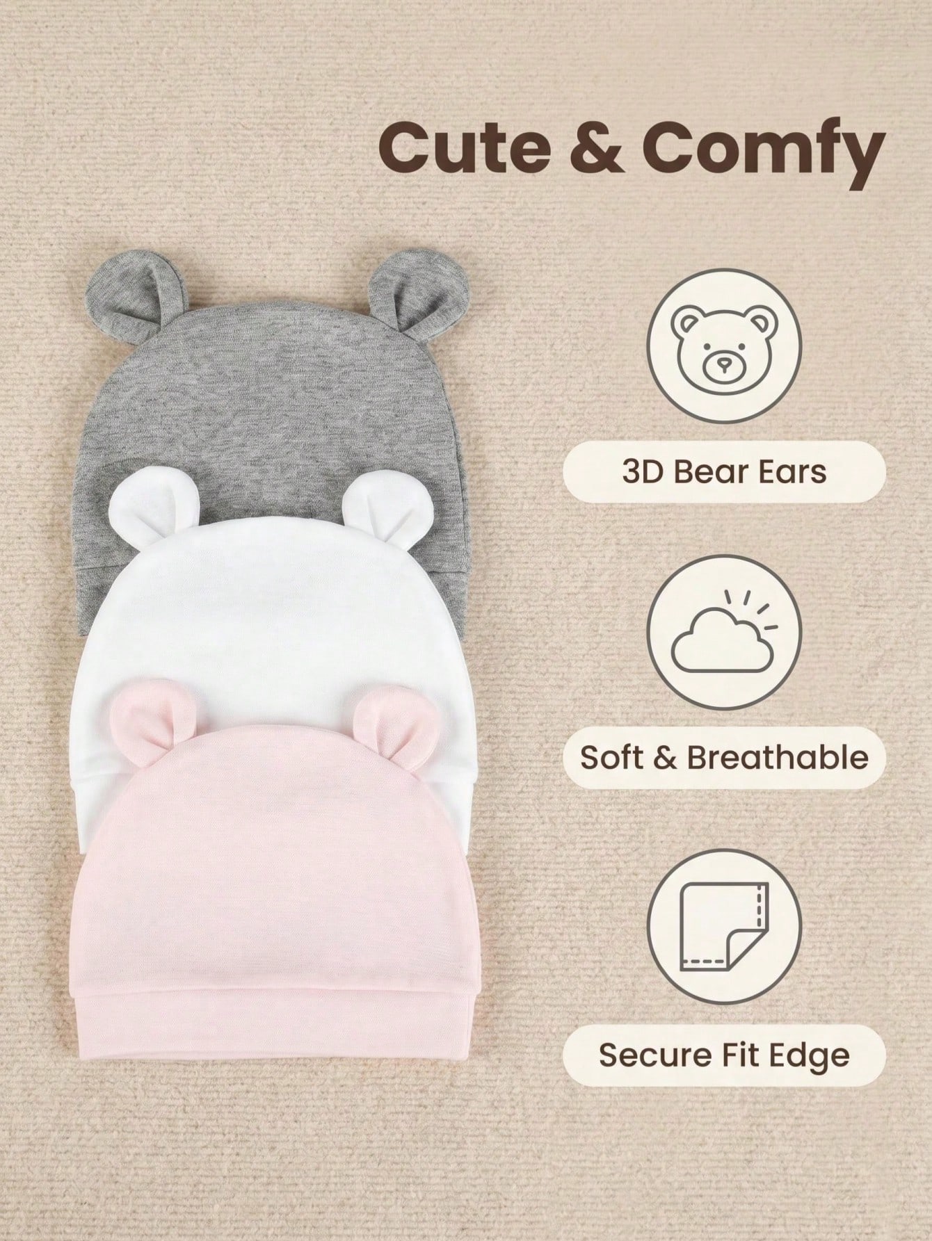 3팩 신생아 단색 싱글 레이어 코튼 니트 아기 비니 모 - Infant Beanie Hat With Ears 리뷰 및 가격