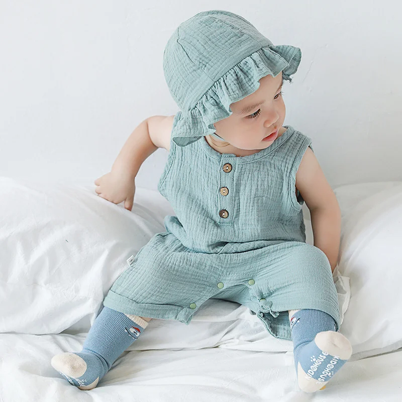 모슬린 코튼 민소매 롬퍼, 아기 여름 의류, 솔리드 신 - Baby Summer Linen Sleeveless Jumpsuit 리뷰 및 가격