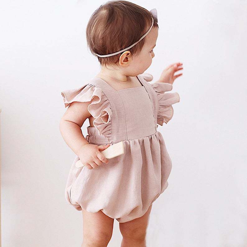 아기 여자 아동 롬퍼 여름 단색 면 린넨 러플 플라이  - Baby Summer Linen Sleeveless Jumpsuit 리뷰 및 가격