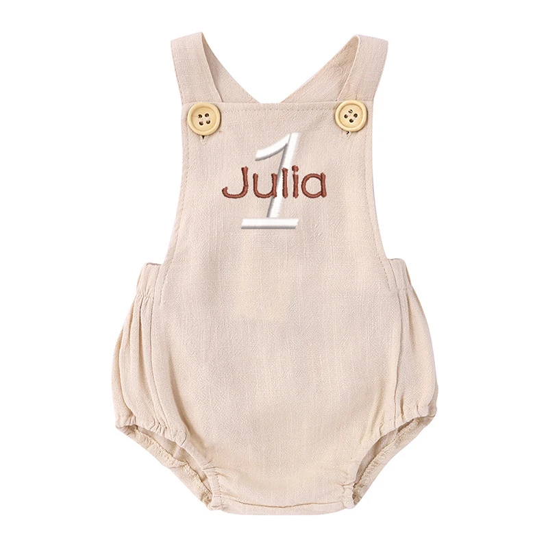 이름 수 놓은 1 생일 Romper 맞춤형 Romper - Baby Summer Linen Sleeveless Jumpsuit 리뷰 및 가격